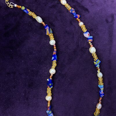 Millefiori Glass and Pearl Necklace by Larajgray
