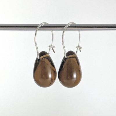 Georgina Dunn Jewellery - Smokey quartz coloured glass teardrop earrings