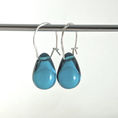 Georgina Dunn Jewellery - Dark Aqua blue glass teardrop earrings