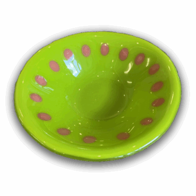 Gelato Glass Bowl in Green with Pink Dots