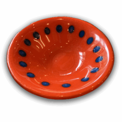 Gelato Glass Bowl in Red with Blue Dots