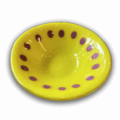 Gelato Glass Bowl in Yellow with Pink Dots